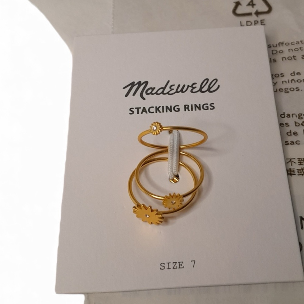 Madewell My Three Suns Stacking Ring Set Gold Celestials Sunburst NWT